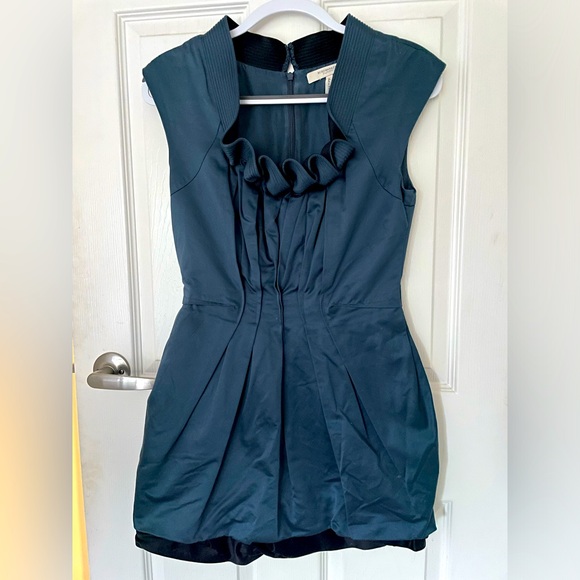 Elegant Blue teal Satin Ruffle Dress - Picture 1 of 5